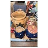 Americana crock creamer sugar box etc