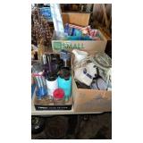 3 boxes travel cups bottles, plasticware, cups,