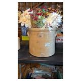 2 gallon crock with blue damaged