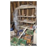 SHELVING UNIT WITH VINTAGE FARM TOOLS
