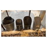 4 GRAIN SCOOPS AND BUCKET