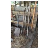 7PC HAY FORKS, SHOVEL, HOE, SPADE, ETC