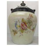VICTORIAN FLORAL SATIN GLASS BISCUIT JAR