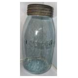 AQUA MASON JAR ZINC RING GLASS LID 64OZ "THE GEM"
