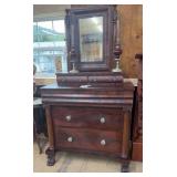1800s EMPIRE FLAME MAHOGANY DRESSER W/MIRROR