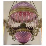 MILLER CRANBERRY HOBNAIL GLASS LAMP SHADE&CHIMNEY