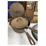 2 QT, 3QT CAST IRON POTS MADE IN USA- 3 LIDS