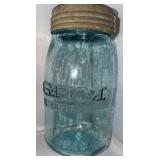 AQUA MASON JAR ZINC RING GLASS LID 64OZ  GEM