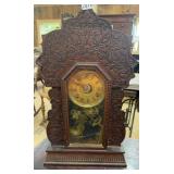 OAK GINGERBREAD CLOCK W/KEY & PENDULUM COND UNK