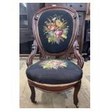 VICTORIAN WALNUT HIPREST SIDE CHAIR NEEDLEPOINT