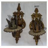 PR VINTAGE BRASS WALL SCONCE CANDLE HOLDERS