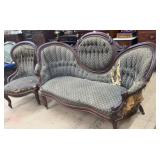 VICTORIAN MEDALLION BACK WALNUT SOFA & SIDE CHAIR