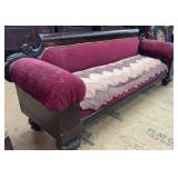 EMPIRE MAHOGANY SOFA CARVED FEET RED VELVET UPHOLS