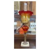ANTIQUE VICTORIAN AMBERINA GLASS KEROSENE LAMP