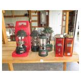 (3) Coleman Gas Lanters and (1) Battery Powered