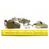 (2) Vintage Whistles including a Brass Military