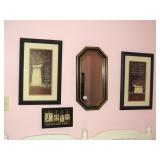 (3) Framed Decorator Prints and Framed Mirror -