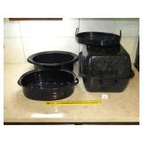 Group of Enamel Metal Bakeware including Roaster