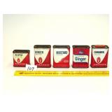 (5) Vintage Spice Tins  - Located in Kitchen