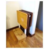 (4) Wooden Folding TV Tray Tables and Step Stool