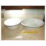 (2) Large Enamelware Bowls - have some damage -