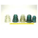 (5) Vintage Glass Insulators, (2) are chipped