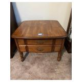 Pair of side tables; one has drawer; largest