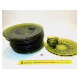 Set of (12) Green Indiana Glass Kings Crown snack