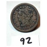 1849 Large one cent coin