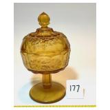 Vintage Paneled Glass Grape Pattern Amber Candy