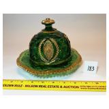 Antique Northwood Emerald Green Butter Dish w/