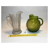 (2) Vintage Pitchers: (1) Green Anchor Hocking &