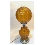 Vintage Amber Glass Hurricane Lamp, does work