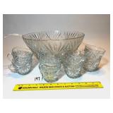Anchor Hocking Arlington Punch Bowl w/ (8) cups &