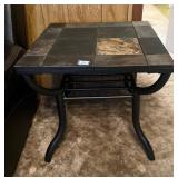 Table w/ metal base & tile top; measures approx.