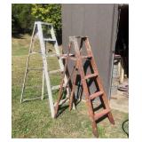 Pair of Stepladders: one aluminum, other wooden