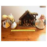 Small Nativity Set w/ creche; pair of ceramic
