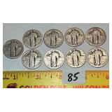 Group lot of (9) Standing Liberty Quarters; all