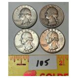 (4) Silver Quarters: 1963, (2) 1964, 1952
