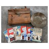 Antique leather bag (straps are broken); latch