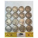 (16) Buffalo Nickels, many are heavily worn; some