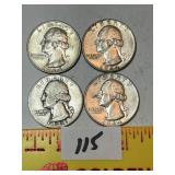 (4) Silver Quarters: 1944, (3) 1964