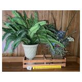 Small Wooden crate including (2) artificial