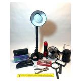 Desk Lamp, Point & Shoot Camera, Small Desk Fan