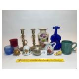 Assortment of decorative items including vases,