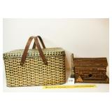 Vintage Metal Picnic Basket w wooden handles
