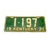Antique 1931 Kentucky License Plate