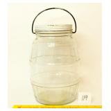Vintage Barrel Jar w/ Wire Bell Handle & Lid