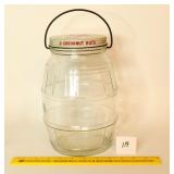 Vintage Barrel Jar; lid says Toms Cocoanut Huts