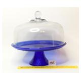 Vintage Cobalt Blue w/ clear glass lid cake plate